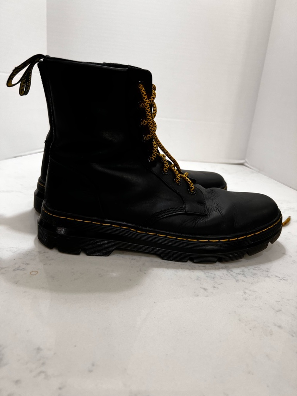 Dr. Martens Black Leather Lace-Up Boots with Yellow Accents - Picture 9 of 16